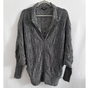 Bebe Zip Up Cardigan Women M/L Gray Marled Batwing Sleeve Ribbed Knit 90s Grunge